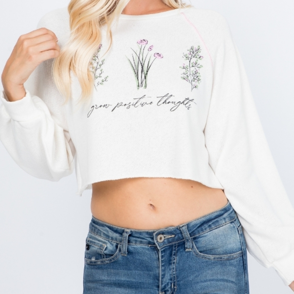 "Grow Positive Thoughts" Ivory Crop Top